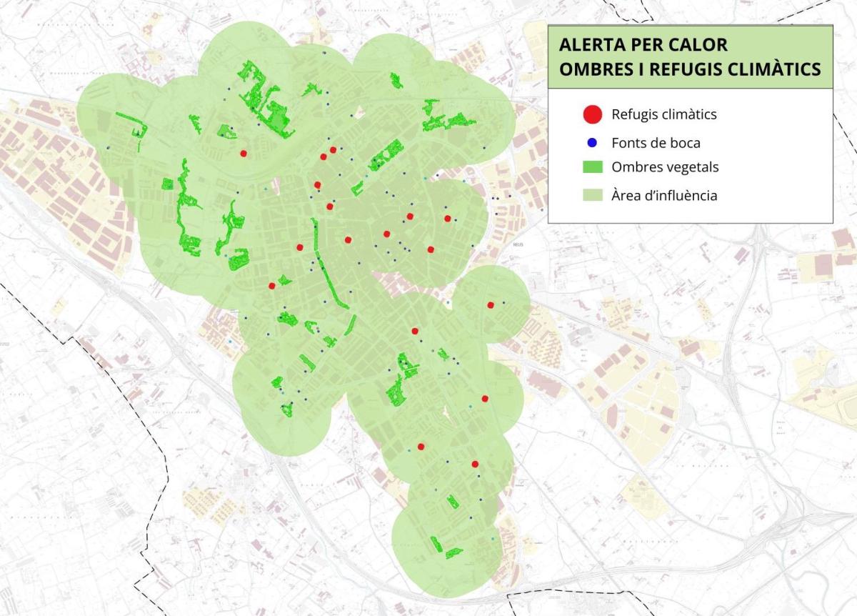 Plànol de zones d'ombra i refugis climàtics